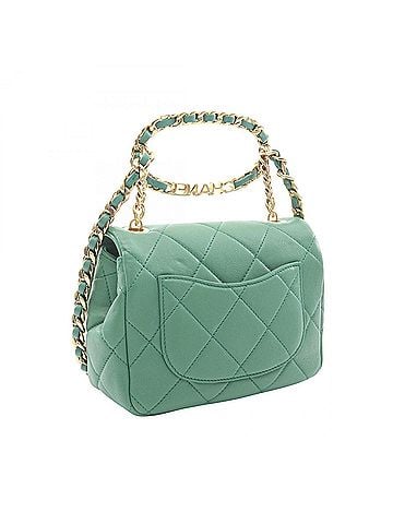 Chanel Chanel Mini Matelassé Oval Logo Top Handle 2-Way Shoulder Bag/Handbag, Lambskin Leather, Women's, Green (view 2)