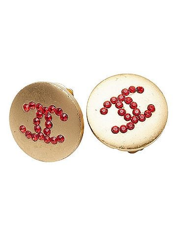 Chanel Chanel Coco Mark Earrings 00A Gold Rhinestone Plated GP Women's CHANEL (view 1)