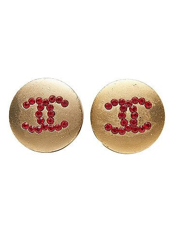 Chanel Chanel Coco Mark Earrings 00A Gold Rhinestone Plated GP Women's CHANEL (view 2)