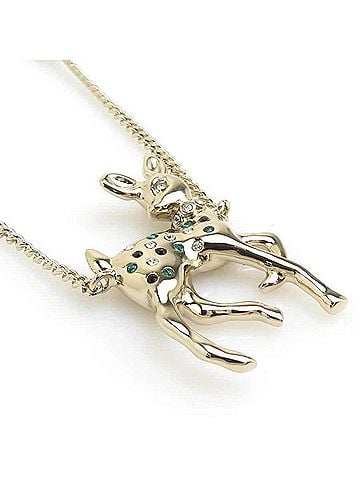 Chanel Chanel Bambi Necklace, Metal, Faux Pearl, Gold, Off-White, Green, Women's, e61950a (view 1)