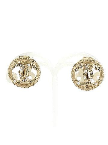 Chanel Chanel earrings, Coco Mark design, metal, faux pearl, gold, white, women's, e61947a (view 1)