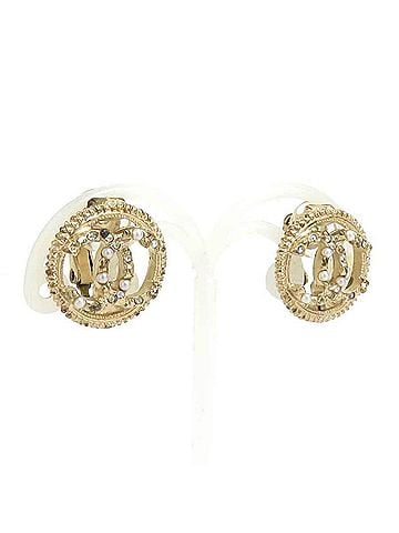 Chanel Chanel earrings, Coco Mark design, metal, faux pearl, gold, white, women's, e61947a (view 2)