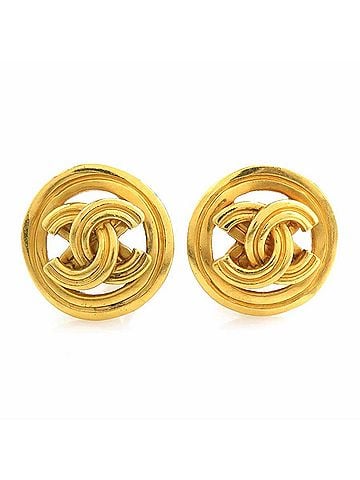 Chanel Chanel earrings, Coco Mark design, metal, gold, women's, e61946a (view 1)