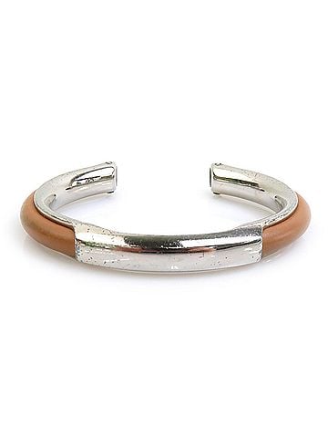 Hermès Hermes HERMES Bangle Bracelet Metal Leather Silver Brown Women's e61954a (view 1)