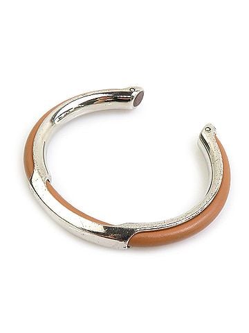 Hermès Hermes HERMES Bangle Bracelet Metal Leather Silver Brown Women's e61954a (view 2)