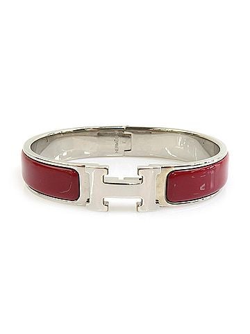 Hermès Hermes HERMES Bangle Bracelet Clic Clack H Metal Enamel Silver Dark Red Women's e61955j (view 1)