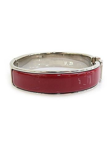 Hermès Hermes HERMES Bangle Bracelet Clic Clack H Metal Enamel Silver Dark Red Women's e61955j (view 2)