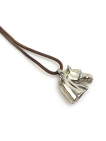 Hermès Hermes HERMES Necklace Cheval Horse Metal Leather Silver Brown Women's e61957a (view 1)