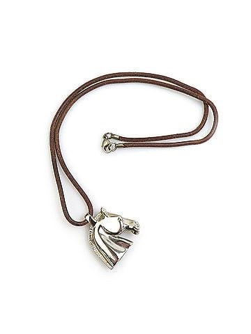 Hermès Hermes HERMES Necklace Cheval Horse Metal Leather Silver Brown Women's e61957a (view 2)