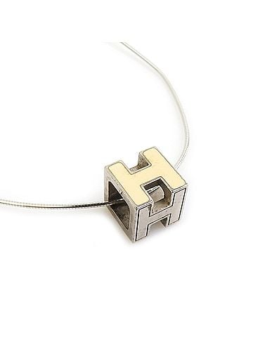 Hermès Hermes HERMES Necklace H Cube Cage d'H Metal Enamel Silver Off-White Women's e61956a (view 1)