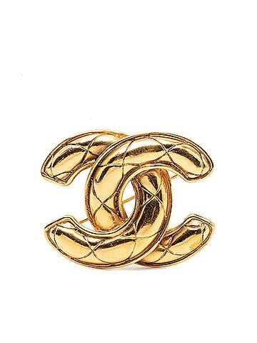 Chanel CC Gold Plated Quilted Brooch (view 1)