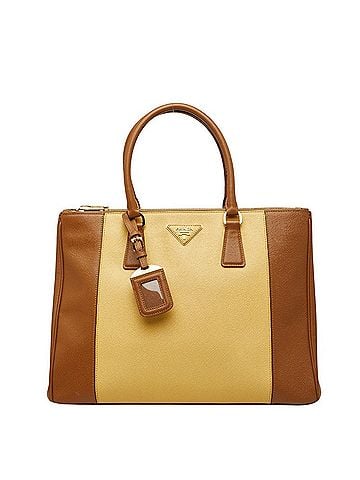 Prada Prada Galleria Large Triangle Logo Plate Handbag Tote Bag Brown Yellow Saffiano Leather Women's PRADA (view 1)