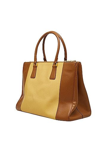 Prada Prada Galleria Large Triangle Logo Plate Handbag Tote Bag Brown Yellow Saffiano Leather Women's PRADA (view 2)