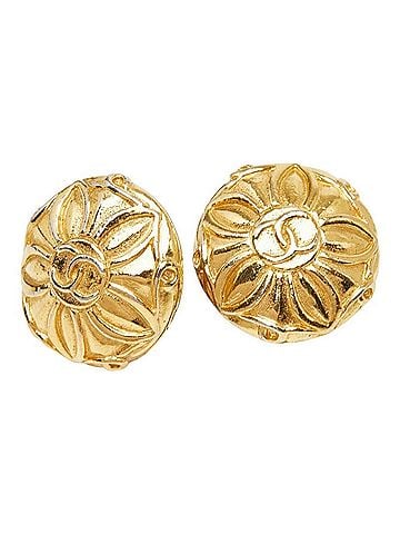 Chanel Chanel Coco Mark Flower Motif Earrings, Gold Plated (GP), Women's. (view 1)