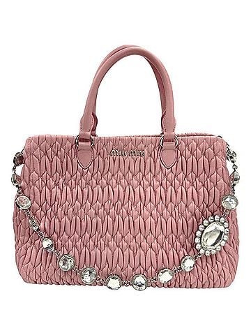 Miu Miu MIUMIU Miu Matelassé Nappa Crystal Leather Pink Handbag Shoulder Bag with Rhinestones for Women (view 1)