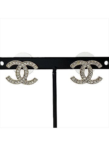 Chanel Chanel Coco Mark Rhinestone Earrings, Metal, Gold, Women's (A11P) (view 1)