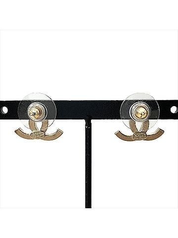 Chanel Chanel Coco Mark Rhinestone Earrings, Metal, Gold, Women's (A11P) (view 2)
