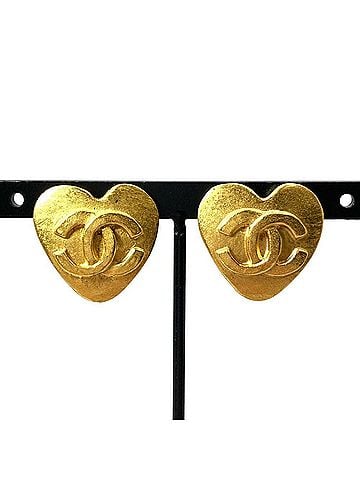 Chanel Chanel Heart Coco Mark Earrings, Metal, 95P Gold, Vintage, Women's (view 1)