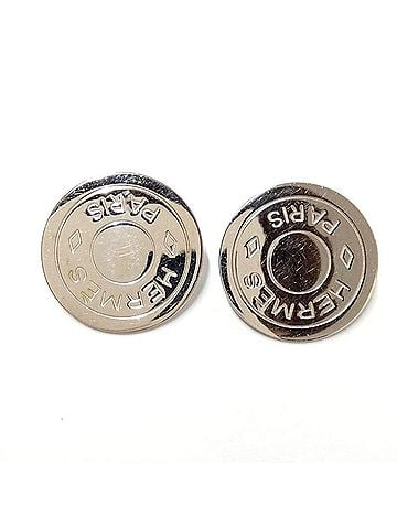 Hermès Hermes Sellier Round Clip-on Earrings, Silver (view 1)