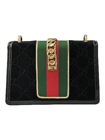 Gucci GUCCI Sylvie Shoulder Bag for Women, Velour, GG Pattern, Gold Chain, Black, 524405 493075 T1 (view 2)