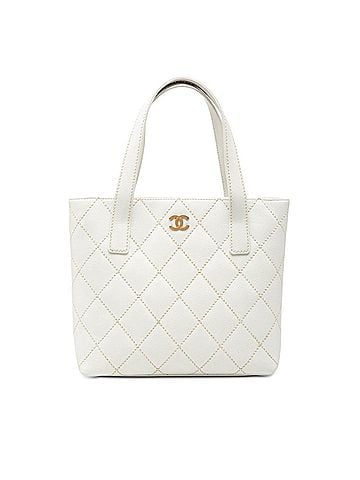 Chanel Chanel Coco Mark Wild Stitch Handbag Tote Bag White Leather Women's CHANEL (view 1)