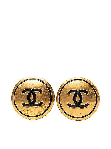 Chanel Chanel Coco Mark Round Earrings Vintage 94P Gold Black Plated GP Women's CHANEL (view 1)