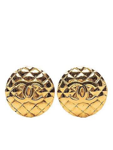 Chanel Chanel Coco Mark Matelassé Round Earrings, Size 23, Gold Plated (GP), Women's. (view 1)