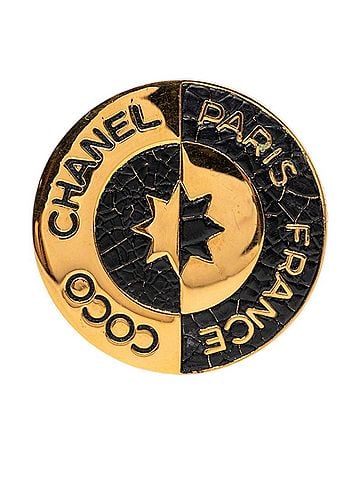 Chanel Chanel COCO Round Brooch, Gold and Black Plated, Women's. (view 1)