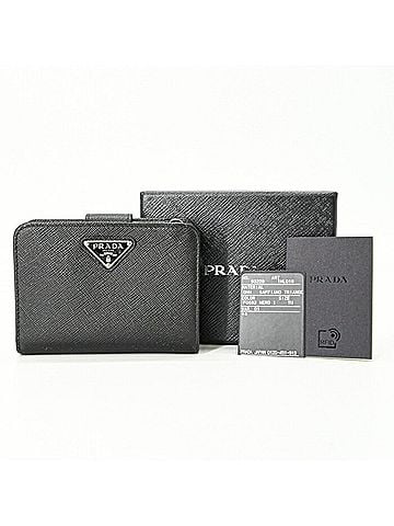 Prada PRADA Saffiano Triangle Compact Bi-fold Wallet, Black (NERO), Men's/Women's, 1ML018 QHH (view 1)