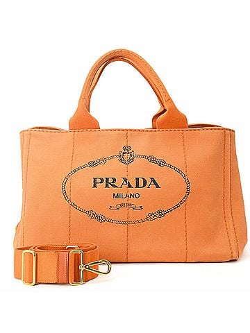 Prada PRADA Canapa Tote Bag 35, Handbag, Shoulder Bag, Canvas, Orange, Women's (view 1)