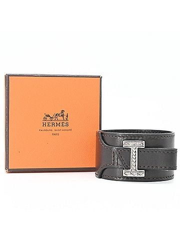 Hermès HERMES Touareg Artemis H Bracelet Bangle, Silver SV925, Leather, Dark Brown (view 1)