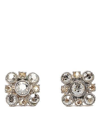 Chanel Chanel Rhinestone Earrings, Silver Metal, Women's (view 1)