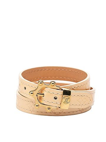 Louis Vuitton Louis Vuitton Vernis Monogram Bracelet Triple Tour M91400 Beige Patent Leather Women's LOUIS VUITTON (view 1)