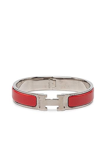 Hermès Hermes Click H PM Bangle, Silver and Red Metal, Women's (view 1)