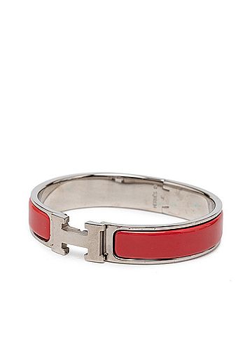 Hermès Hermes Click H PM Bangle, Silver and Red Metal, Women's (view 2)