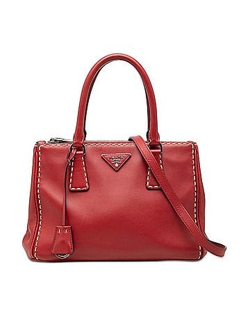 Prada Prada Triangle Logo Plate Handbag Shoulder Bag 2-Way White Stitch BN2863 Red Fuoco Calfskin Women's PRADA (view 1)
