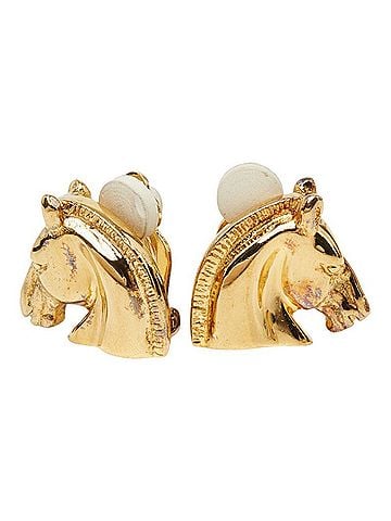 Hermès Hermes Cheval Horse Head Earrings, Gold Plated (GP), Women's. (view 1)
