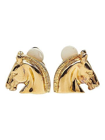 Hermès Hermes Cheval Horse Head Earrings, Gold Plated (GP), Women's. (view 2)