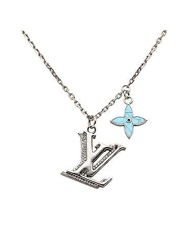 Louis Vuitton Louis Vuitton LV Initial Pendant Necklace M80208 Silver Blue Metal Rhinestone Women's LOUIS VUITTON (view 1)
