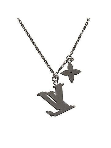 Louis Vuitton Louis Vuitton LV Initial Pendant Necklace M80208 Silver Blue Metal Rhinestone Women's LOUIS VUITTON (view 2)