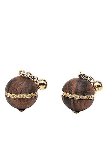 Louis Vuitton Louis Vuitton Boucle d'Oreilles Magnetic Boa Earrings M66398 Gold Brown Plated Wood Rhinestone Women's LOUIS VUITTON (view 1)