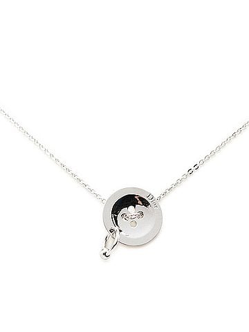 Christian Dior Christian Dior Dior Logo Button Motif Chain Necklace, Silver Metal, Women's (view 1)