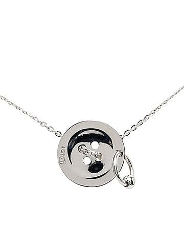 Christian Dior Christian Dior Dior Logo Button Motif Necklace, Silver Metal, Women's (view 2)