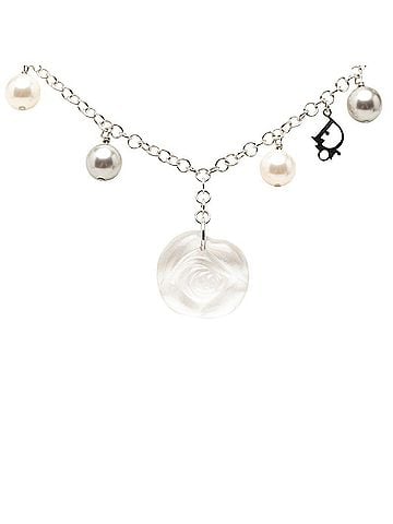 Christian Dior Christian Dior Dior Rose Flower Motif Necklace, Silver Metal, Plastic, Faux Pearl, Women's. (view 1)