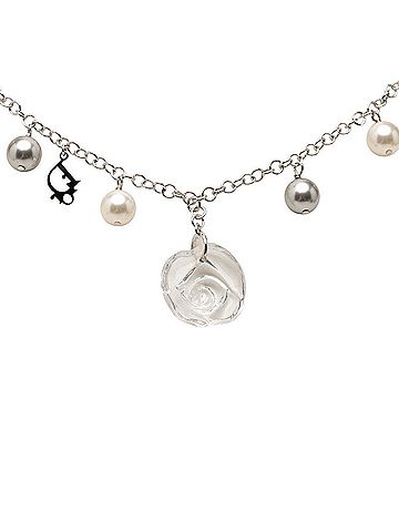 Christian Dior Christian Dior Dior Rose Flower Motif Necklace, Silver Metal, Plastic, Faux Pearl, Women's. (view 2)