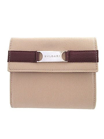 Bvlgari Bulgari Canvas Leather Beige Bordeaux Double Snap Wallet 0475BVLGARI (view 1)