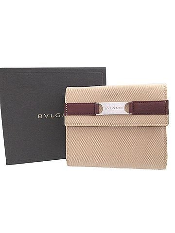 Bvlgari Bulgari Canvas Leather Beige Bordeaux Double Snap Wallet 0475BVLGARI (view 2)