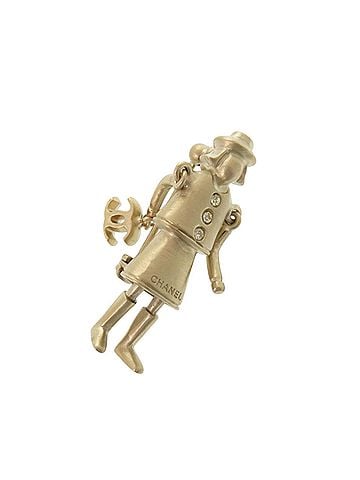 Chanel Chanel Mademoiselle Doll 05A Stone Coco Mark Champagne Gold Brooch 0085 CHANEL (view 1)