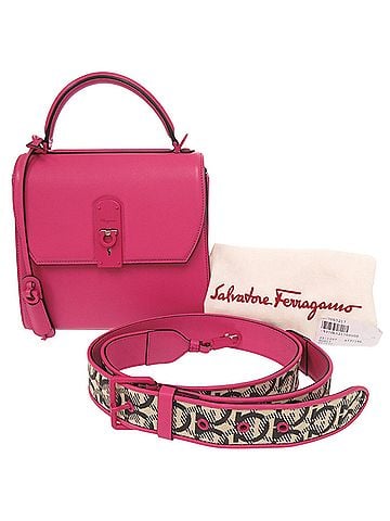 Salvatore Ferragamo Salvatore Ferragamo Boxyz Gancini FZ-21 1297 Leather Pink 2-Way Handbag Shoulder Bag 1422 (view 2)