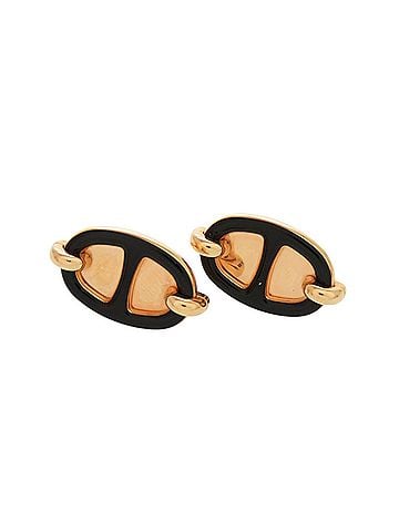 Hermès Hermes Mini Maillon Earrings, Rose Gold Hardware, Black Accessories, Black, 1401 HERMES (view 1)